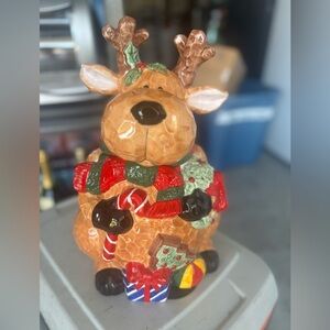 Festive Reindeer Holiday cookie jar